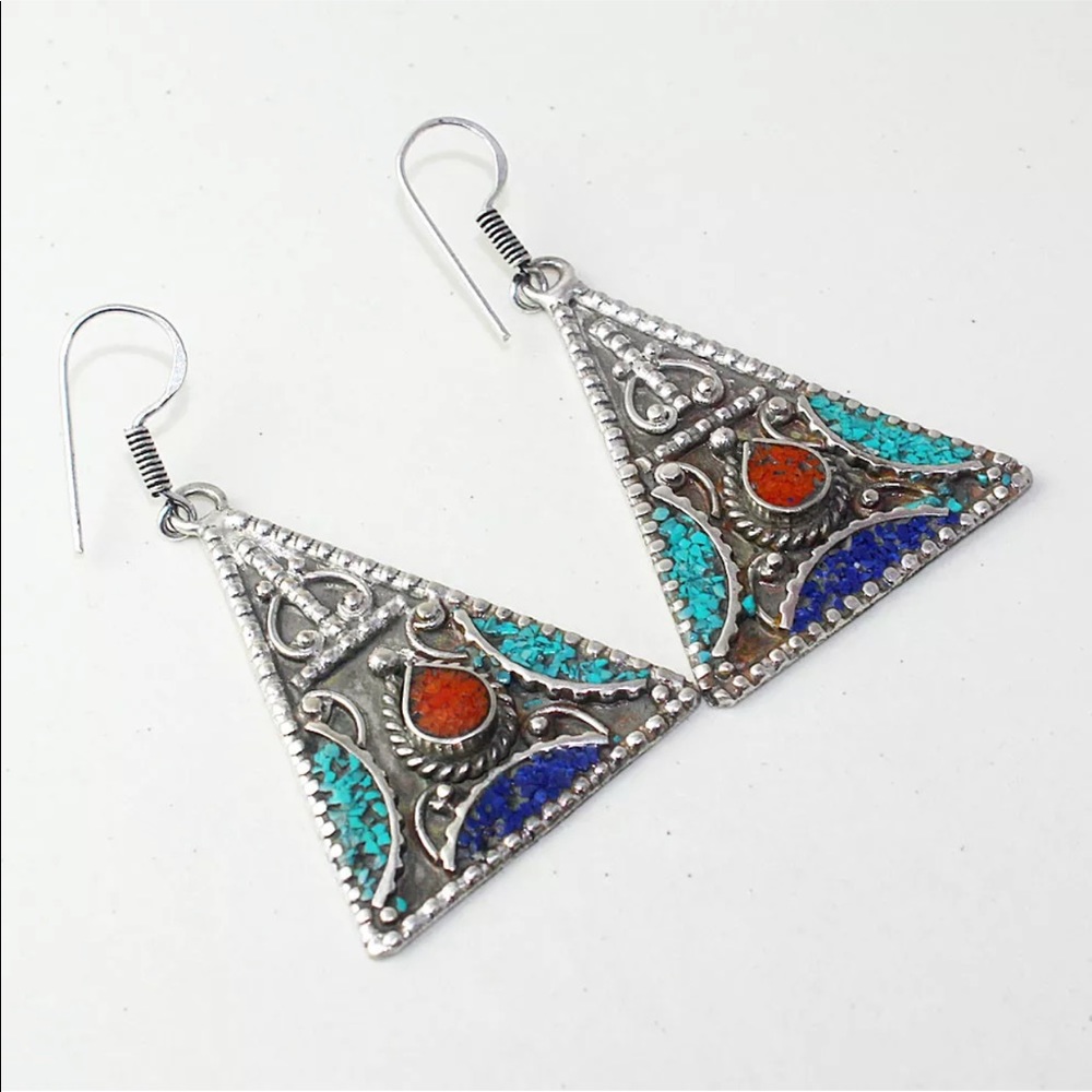 Turquoise coral & Lapis Lazuli Stone Earrings